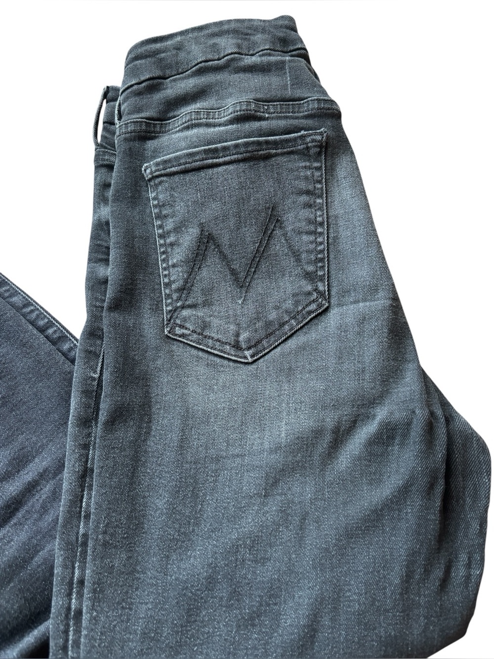 MOTHER High Waisted Looker Ankle Fray Black Skinny Jeans
